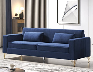 English Elm Aesthetic Velvet Three Seater Sofa Low Profile Classic Modern Living Room Couch Blue B2735S00022