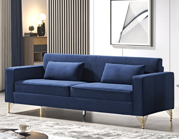 English Elm Aesthetic Velvet Three Seater Sofa Low Profile Classic Modern Living Room Couch Blue B2735S00022