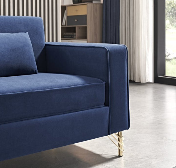 English Elm Aesthetic Velvet Three Seater Sofa Low Profile Classic Modern Living Room Couch Blue B2735S00022