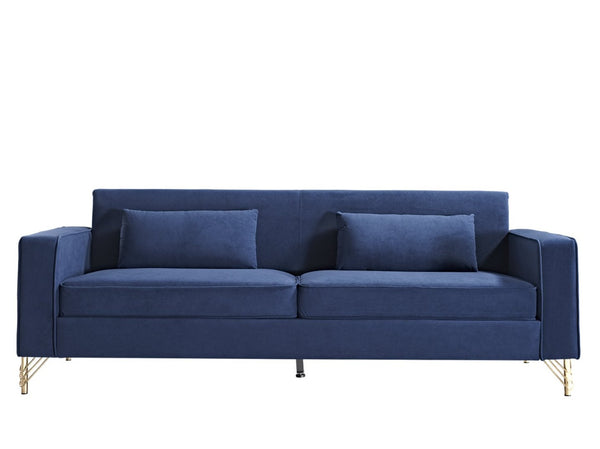 English Elm Aesthetic Velvet Three Seater Sofa Low Profile Classic Modern Living Room Couch Blue B2735S00022