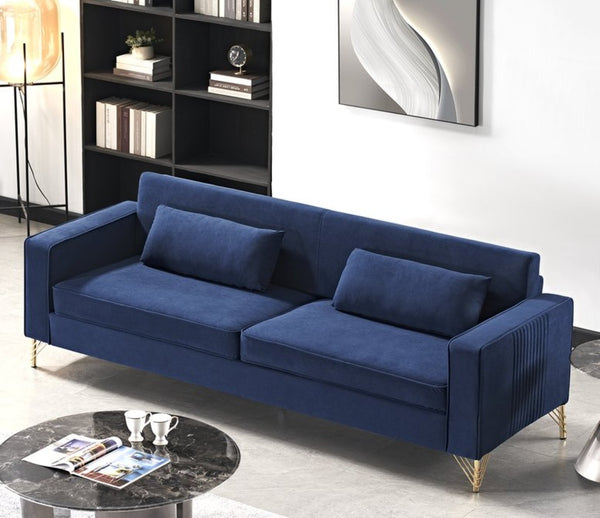 English Elm Aesthetic Velvet Three Seater Sofa Low Profile Classic Modern Living Room Couch Blue B2735S00022