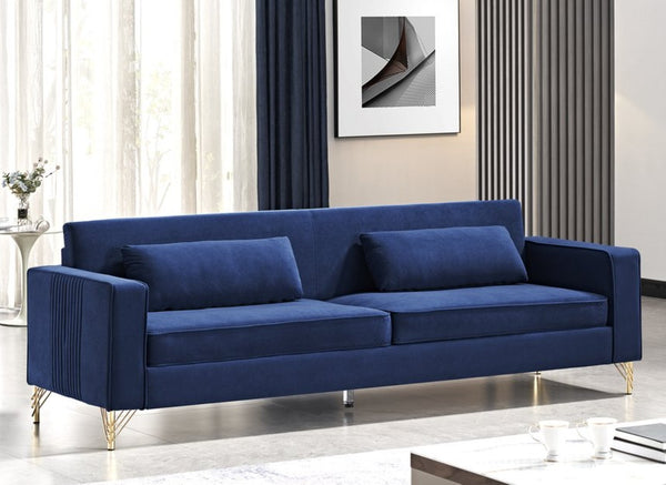 English Elm Aesthetic Velvet Three Seater Sofa Low Profile Classic Modern Living Room Couch Blue B2735S00022