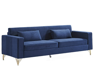 English Elm Aesthetic Velvet Three Seater Sofa Low Profile Classic Modern Living Room Couch Blue B2735S00022