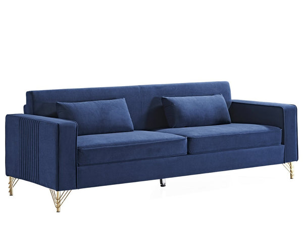 English Elm Aesthetic Velvet Three Seater Sofa Low Profile Classic Modern Living Room Couch Blue B2735S00022
