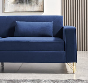 English Elm Aesthetic Velvet Three Seater Sofa Low Profile Classic Modern Living Room Couch Blue B2735S00022