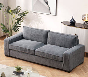 English Elm Luxe Corduroy Three Seater Sofa Deep Cushioned Architectural Modern Living Room Couch Grey B2735S00024