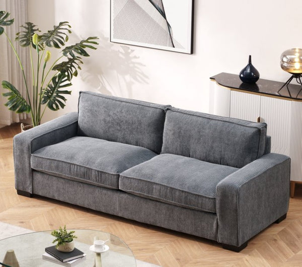 English Elm Luxe Corduroy Three Seater Sofa Deep Cushioned Architectural Modern Living Room Couch Grey B2735S00024