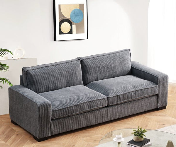 English Elm Luxe Corduroy Three Seater Sofa Deep Cushioned Architectural Modern Living Room Couch Grey B2735S00024