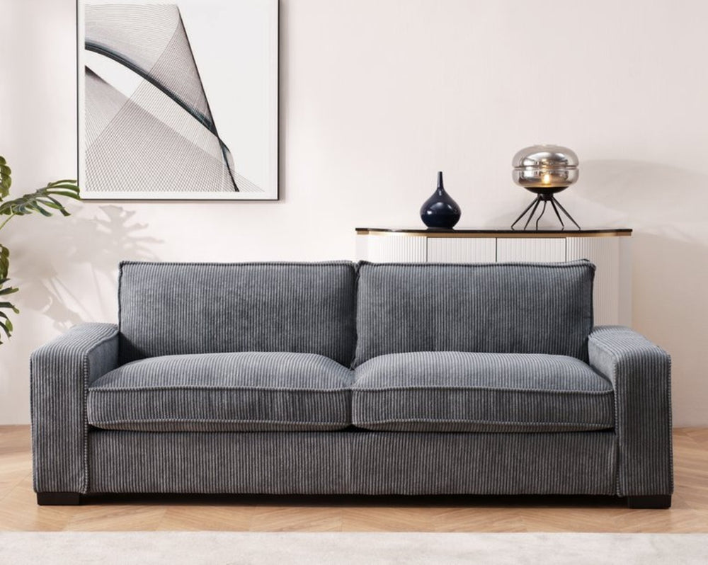 English Elm Luxe Corduroy Three Seater Sofa Deep Cushioned Architectural Modern Living Room Couch Grey B2735S00024