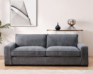 English Elm Luxe Corduroy Three Seater Sofa Deep Cushioned Architectural Modern Living Room Couch Grey B2735S00024
