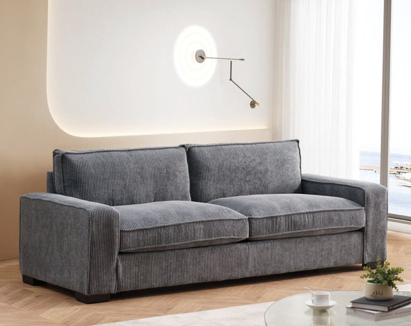 English Elm Luxe Corduroy Three Seater Sofa Deep Cushioned Architectural Modern Living Room Couch Grey B2735S00024