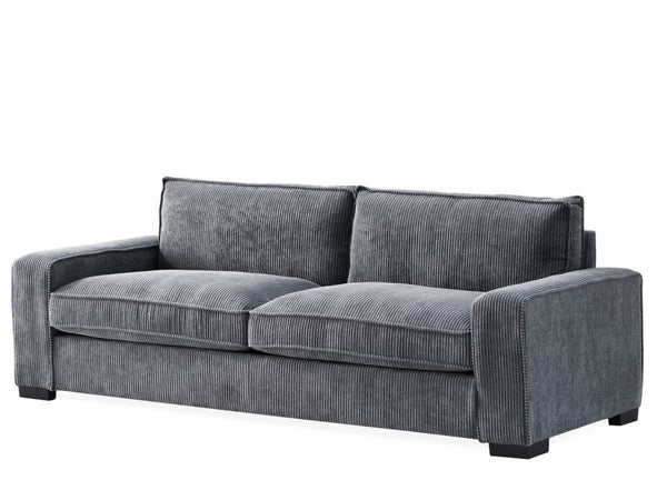 English Elm Luxe Corduroy Three Seater Sofa Deep Cushioned Architectural Modern Living Room Couch Grey B2735S00024