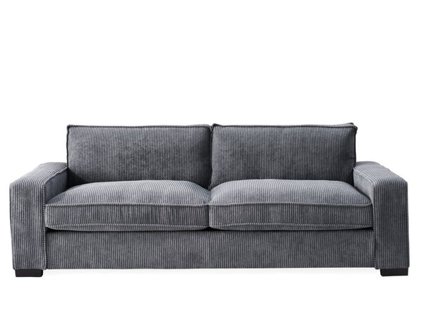 English Elm Luxe Corduroy Three Seater Sofa Deep Cushioned Architectural Modern Living Room Couch Grey B2735S00024
