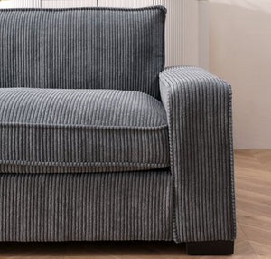 English Elm Luxe Corduroy Three Seater Sofa Deep Cushioned Architectural Modern Living Room Couch Grey B2735S00024