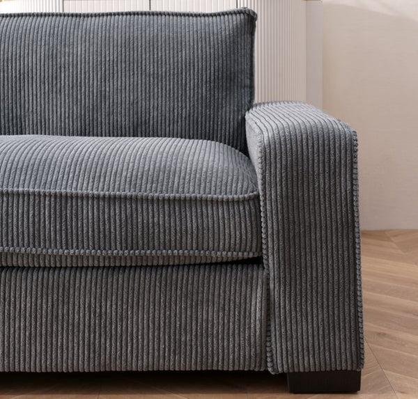 English Elm Luxe Corduroy Three Seater Sofa Deep Cushioned Architectural Modern Living Room Couch Grey B2735S00024