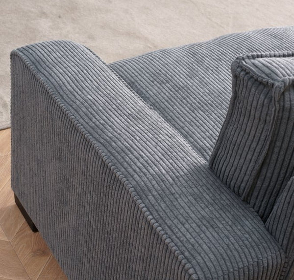 English Elm Luxe Corduroy Three Seater Sofa Deep Cushioned Architectural Modern Living Room Couch Grey B2735S00024