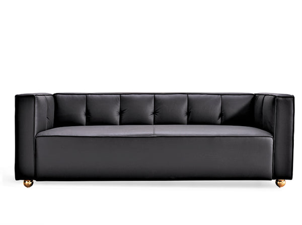 English Elm Polyester Tufted Low Back Three Seat Sofa for Coastal Modern Farmhouse Living Rooms Black B2735S00037