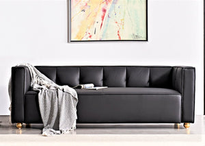 English Elm Polyester Tufted Low Back Three Seat Sofa for Coastal Modern Farmhouse Living Rooms Black B2735S00037