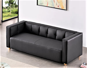 English Elm Polyester Tufted Low Back Three Seat Sofa for Coastal Modern Farmhouse Living Rooms Black B2735S00037