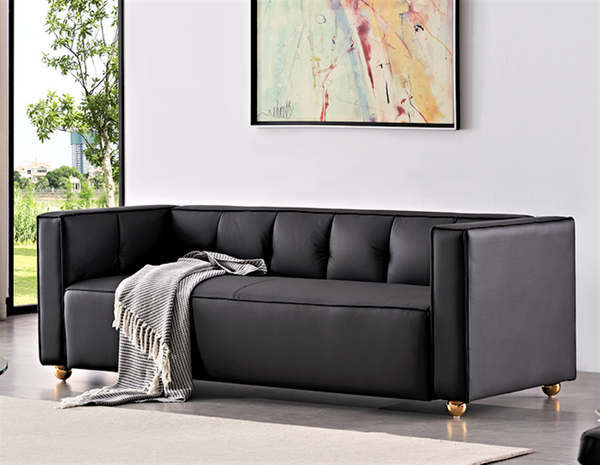 English Elm Polyester Tufted Low Back Three Seat Sofa for Coastal Modern Farmhouse Living Rooms Black B2735S00037