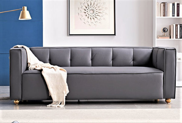 English Elm Polyester Tufted Low Back Three Seat Sofa for Coastal Modern Farmhouse Living Rooms Grey B2735S00038