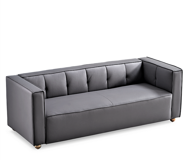English Elm Polyester Tufted Low Back Three Seat Sofa for Coastal Modern Farmhouse Living Rooms Grey B2735S00038
