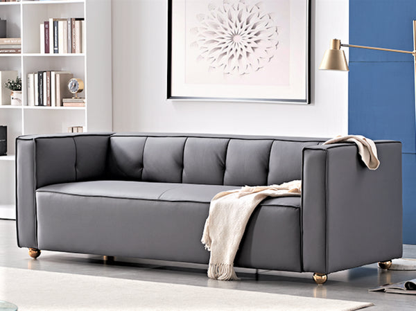 English Elm Polyester Tufted Low Back Three Seat Sofa for Coastal Modern Farmhouse Living Rooms Grey B2735S00038