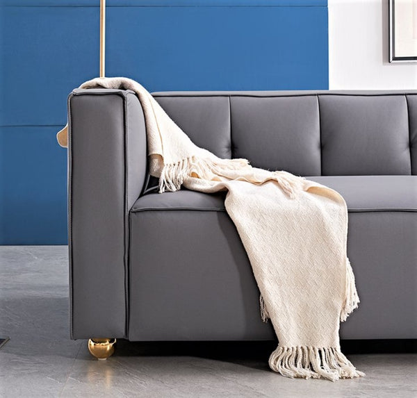 English Elm Polyester Tufted Low Back Three Seat Sofa for Coastal Modern Farmhouse Living Rooms Grey B2735S00038