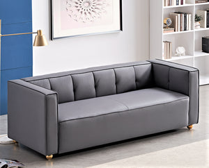 English Elm Polyester Tufted Low Back Three Seat Sofa for Coastal Modern Farmhouse Living Rooms Grey B2735S00038