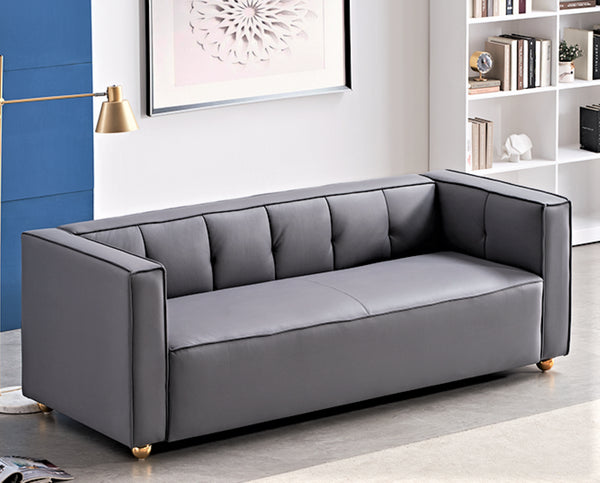 English Elm Polyester Tufted Low Back Three Seat Sofa for Coastal Modern Farmhouse Living Rooms Grey B2735S00038