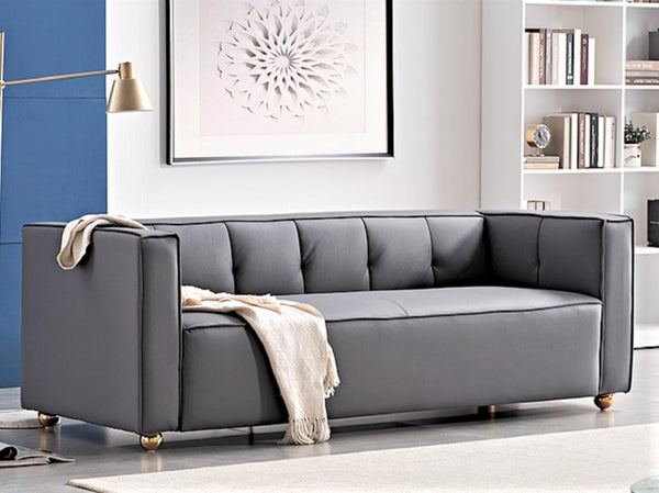 English Elm Polyester Tufted Low Back Three Seat Sofa for Coastal Modern Farmhouse Living Rooms Grey B2735S00038