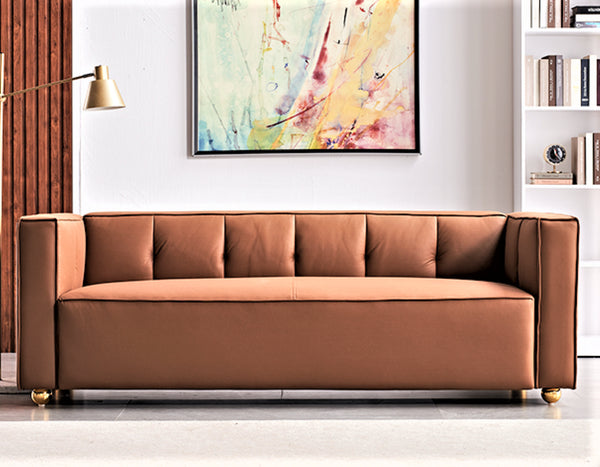 English Elm Polyester Tufted Low Back Three Seat Sofa for Coastal Modern Farmhouse Living Rooms Brown B2735S00039