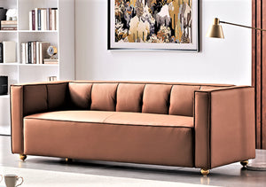 English Elm Polyester Tufted Low Back Three Seat Sofa for Coastal Modern Farmhouse Living Rooms Brown B2735S00039