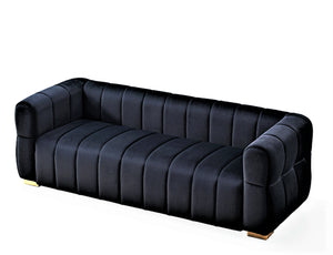 English Elm Velvet Tufted Low Profile Three Seat Sofa Art Deco Channel Design for Open Living Rooms Black B2735S00040