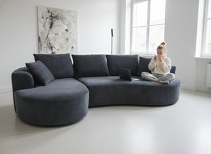 English Elm Curved Modular Sectional Sofa with Chaise Ergonomic Low Profile Design for Modern Living Black B2735S00042
