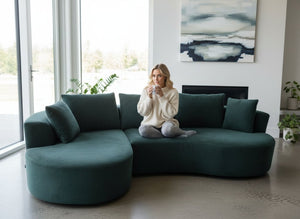 English Elm Curved Modular Sectional Sofa with Chaise Ergonomic Low Profile Design for Modern Living Dark Green B2735S00043