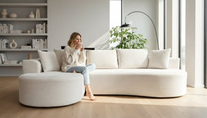 English Elm Curved Modular Sectional Sofa with Chaise Ergonomic Low Profile Design for Modern Living Beige B2735S00044