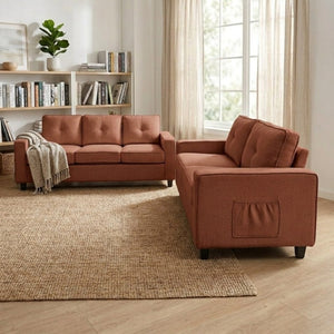 English Elm 2-Piece Chenille Sofa Set Matched Loveseat Combo with Removable Cushions for Living Room Terracotta B2735S00049