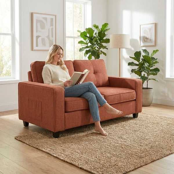 English Elm 2-Piece Chenille Sofa Set Matched Loveseat Combo with Removable Cushions for Living Room Terracotta B2735S00049