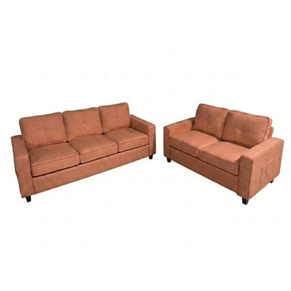 English Elm 2-Piece Chenille Sofa Set Matched Loveseat Combo with Removable Cushions for Living Room Terracotta B2735S00049