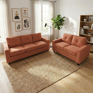 English Elm 2-Piece Chenille Sofa Set Matched Loveseat Combo with Removable Cushions for Living Room Terracotta B2735S00049