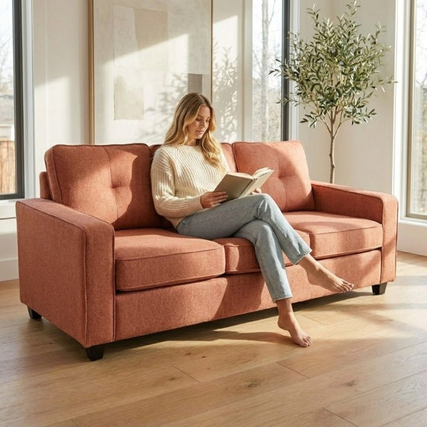 English Elm 2-Piece Chenille Sofa Set Matched Loveseat Combo with Removable Cushions for Living Room Terracotta B2735S00049