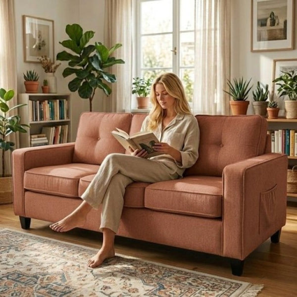 English Elm 2-Piece Chenille Sofa Set Matched Loveseat Combo with Removable Cushions for Living Room Terracotta B2735S00049