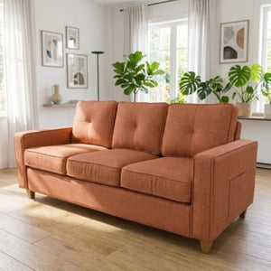 English Elm 2-Piece Chenille Sofa Set Matched Loveseat Combo with Removable Cushions for Living Room Terracotta B2735S00049