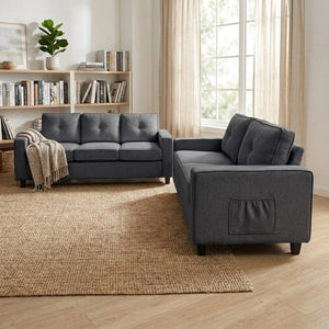 English Elm 2-Piece Chenille Sofa Set Matched Loveseat Combo with Removable Cushions for Living Room Gray B2735S00050