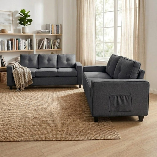 English Elm 2-Piece Chenille Sofa Set Matched Loveseat Combo with Removable Cushions for Living Room Gray B2735S00050