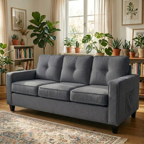 English Elm 2-Piece Chenille Sofa Set Matched Loveseat Combo with Removable Cushions for Living Room Gray B2735S00050