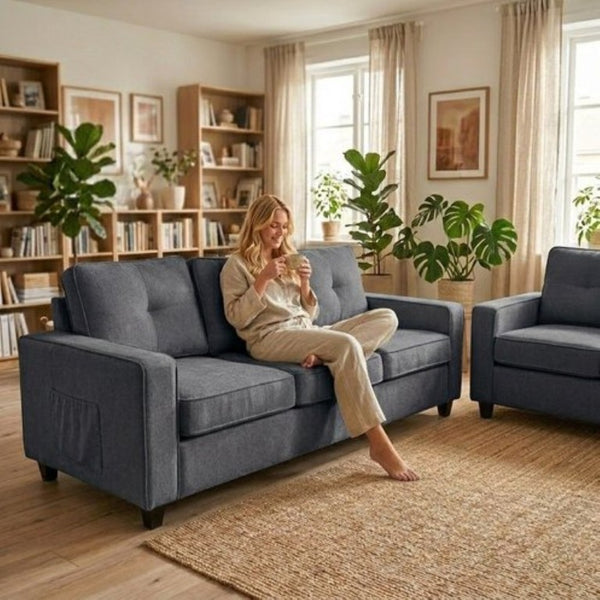 English Elm 2-Piece Chenille Sofa Set Matched Loveseat Combo with Removable Cushions for Living Room Gray B2735S00050