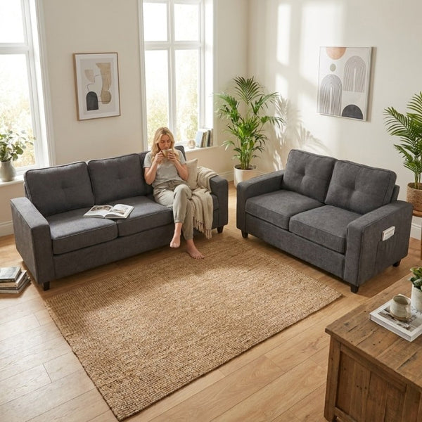English Elm 2-Piece Chenille Sofa Set Matched Loveseat Combo with Removable Cushions for Living Room Gray B2735S00050