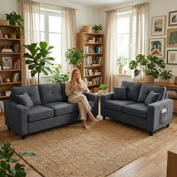 English Elm 2-Piece Chenille Sofa Set Matched Loveseat Combo with Removable Cushions for Living Room Gray B2735S00050